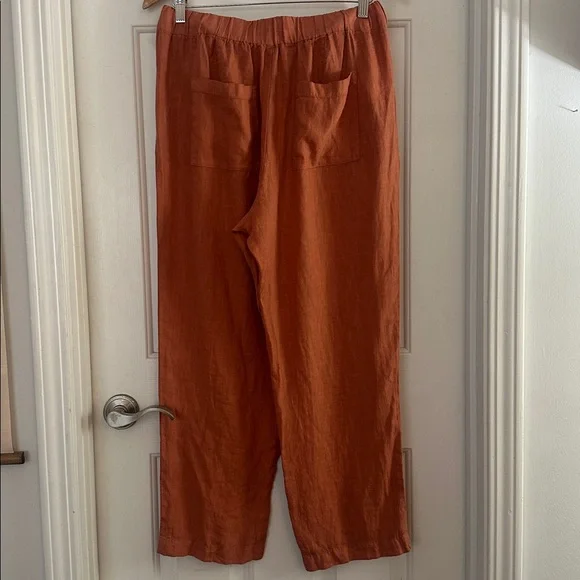 Lou & grey 100% linen elastic waist wide leg terracotta pant medium - Picture 3 of 6